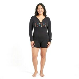 Unbranded Rainbow “Sunday Funday” Black Long Sleeve Pajama Romper — Size Large